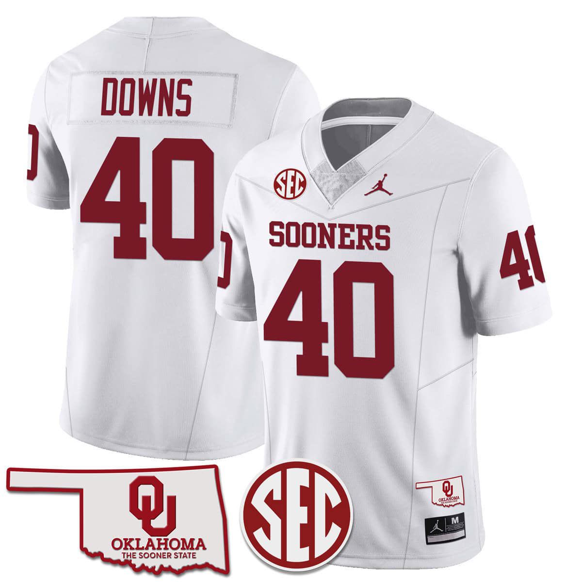 Men Oklahoma Sooners #40 Downs White 2024 SEC Patch Vapor Premier Limited NCAA Jersey->ncaa teams->NCAA Jersey